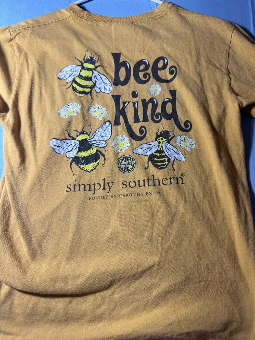 Simply Southern Bee Kind Graphic Long Sleeve T-Shirt Youth Large Yellow